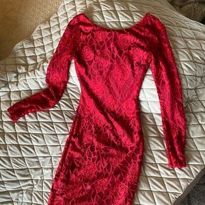 SOLD Red, form fitting lace dress